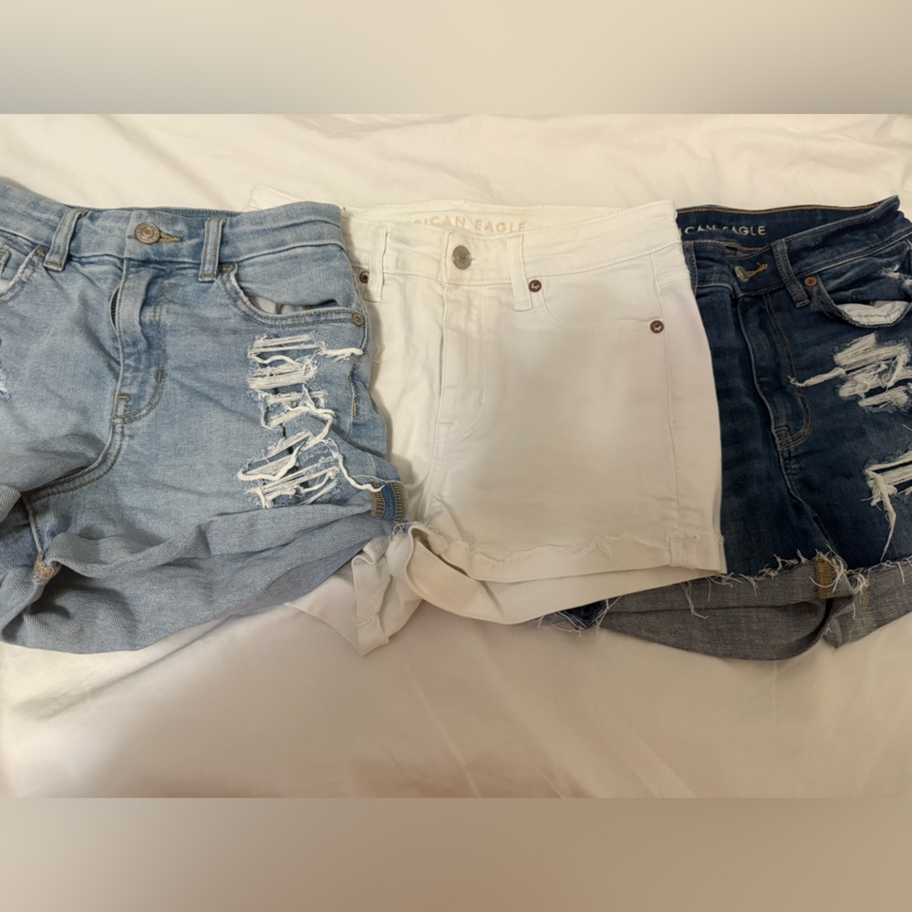ALL 3 pairs of American Eagle Jean Shorts - Light Blue, White, Dark Blue
